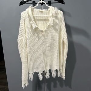 EE:SOME Hooded Fringy Sweater